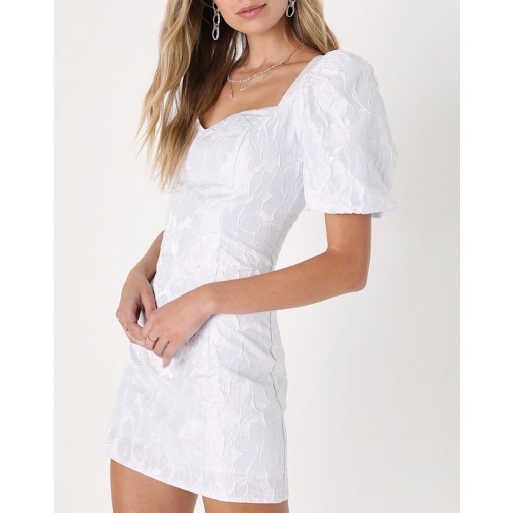 NWT Lulus Beyond Amazing White Floral Jacquard Puff Sleeve Dress XL